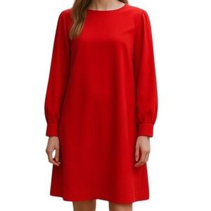 J Crew Red Long Sleeve Shift‎ Dress Boat Neck Lined Women Size 8 Tall Party Work